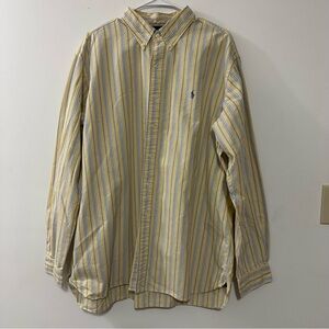 Ralph Lauren Classic Fit Men’s Long‎ Sleeve Shirt Yellow Blue Striped Size XXL